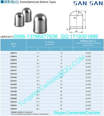 Tungsten Carbide Dome(Spherical) Buttons
